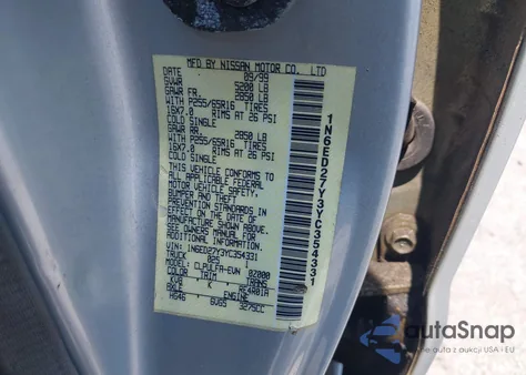 2000 Nissan Frontier Se-V6/Xe-V6 from USA, damaged, VIN 1N6ED27Y3YC354331